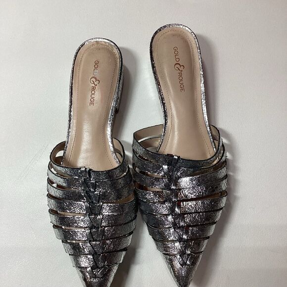 Gold & Rouge Gunmetal Woven Pointed Toe Mules Flat Sole Women’s Size EU 38 - Picture 5 of 15